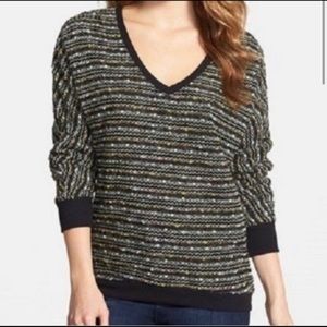 New Sanctuary Black Multicolor Weave Vneck sweater